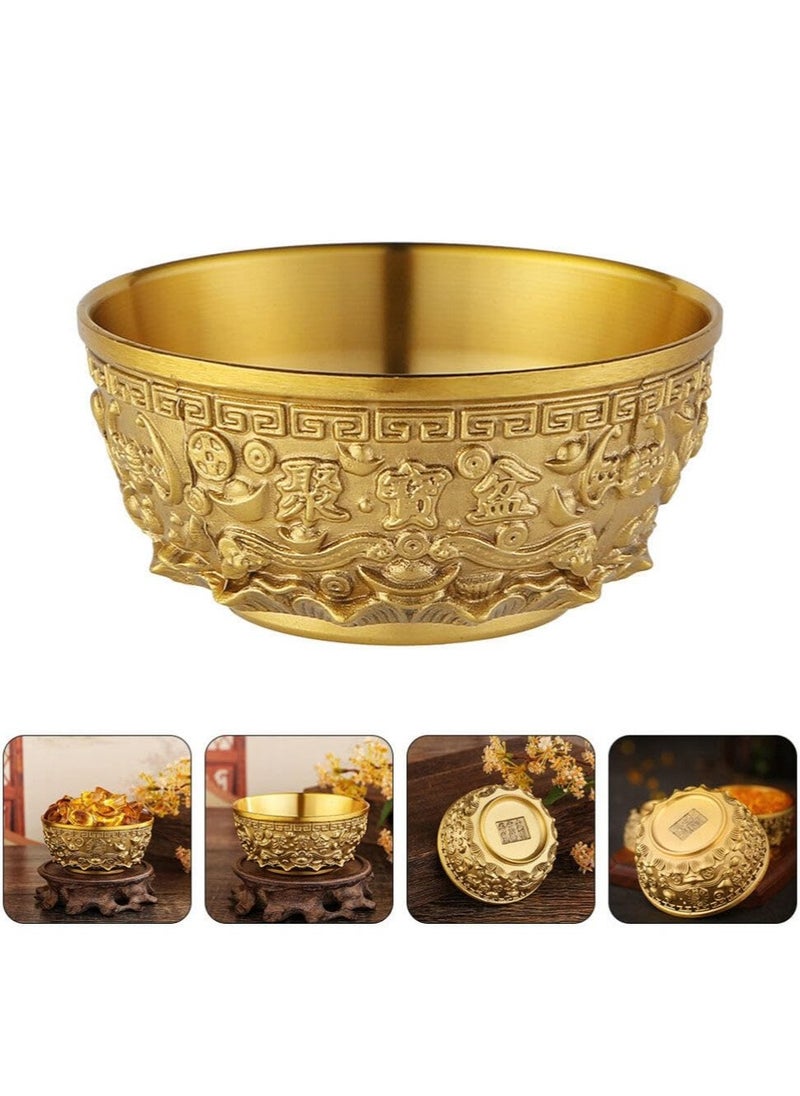 Brass Treasure Bowl, Gold Decor Home Decor Candy Bowl Treasure Basin Money Fortune Basin Treasure Bowl Chinese Fortune Bowl Desktop Decoration Home Supply Office Chinese Style Household Products