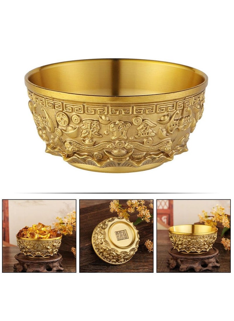 Brass Treasure Bowl, Gold Decor Home Decor Candy Bowl Treasure Basin Money Fortune Basin Treasure Bowl Chinese Fortune Bowl Desktop Decoration Home Supply Office Chinese Style Household Products