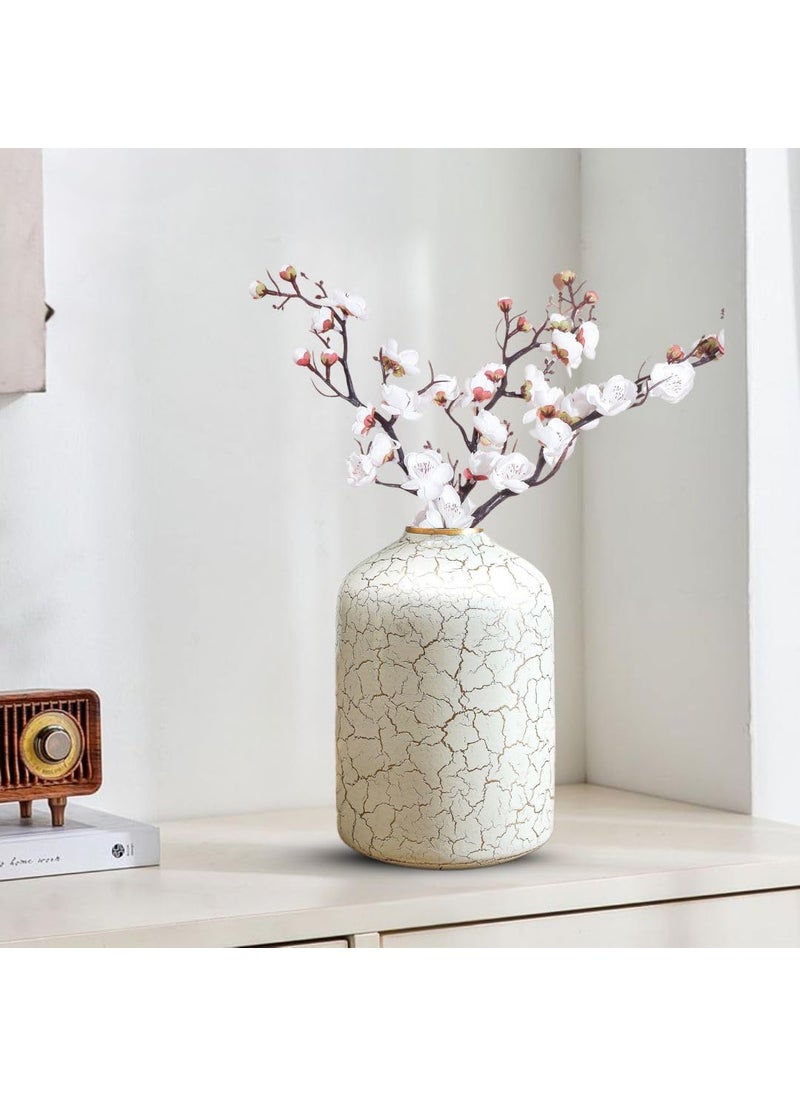 BEHOMA Metal Flower Vase For Home Decor Bedroom Living Room Office Wedding Table Decorative Item For Festivals Birthday OffWhite Crackled 1Pcs105 X 157 Cm Flower Not Included Modern