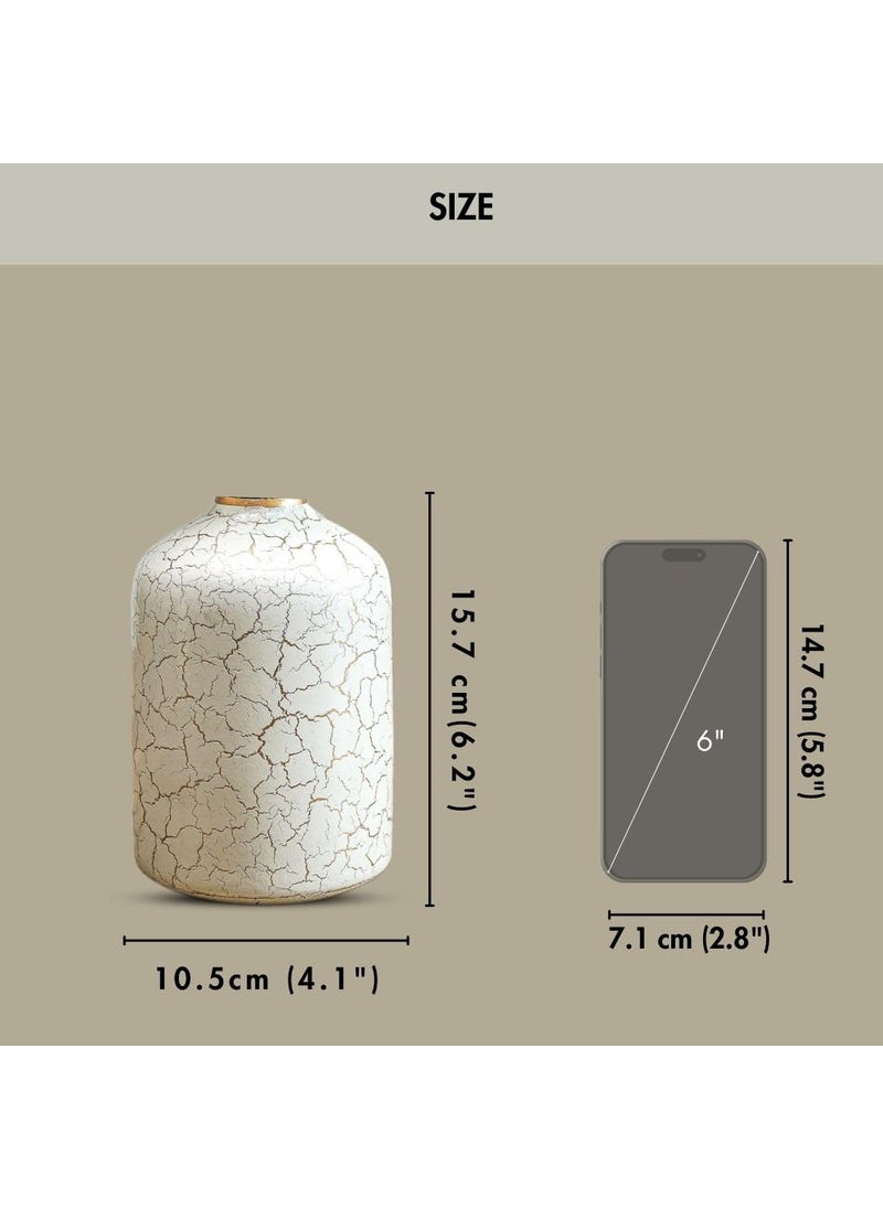 BEHOMA Metal Flower Vase For Home Decor Bedroom Living Room Office Wedding Table Decorative Item For Festivals Birthday OffWhite Crackled 1Pcs105 X 157 Cm Flower Not Included Modern