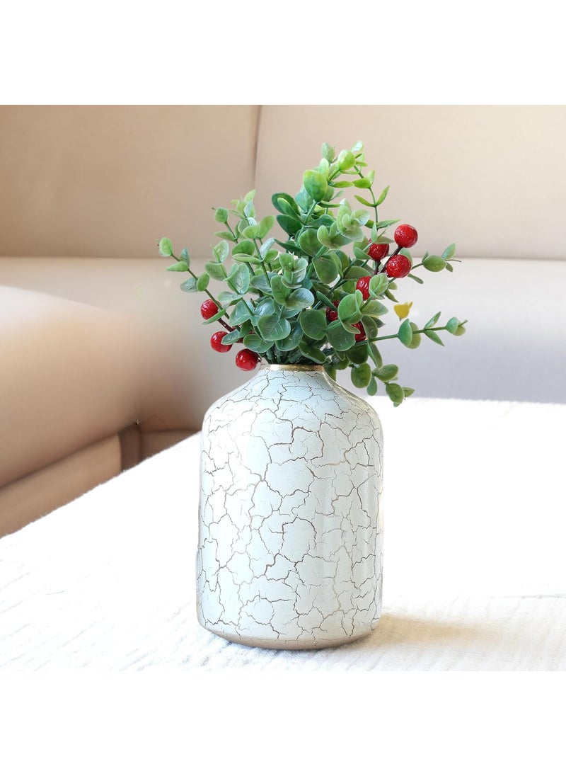 BEHOMA Metal Flower Vase For Home Decor Bedroom Living Room Office Wedding Table Decorative Item For Festivals Birthday OffWhite Crackled 1Pcs105 X 157 Cm Flower Not Included Modern