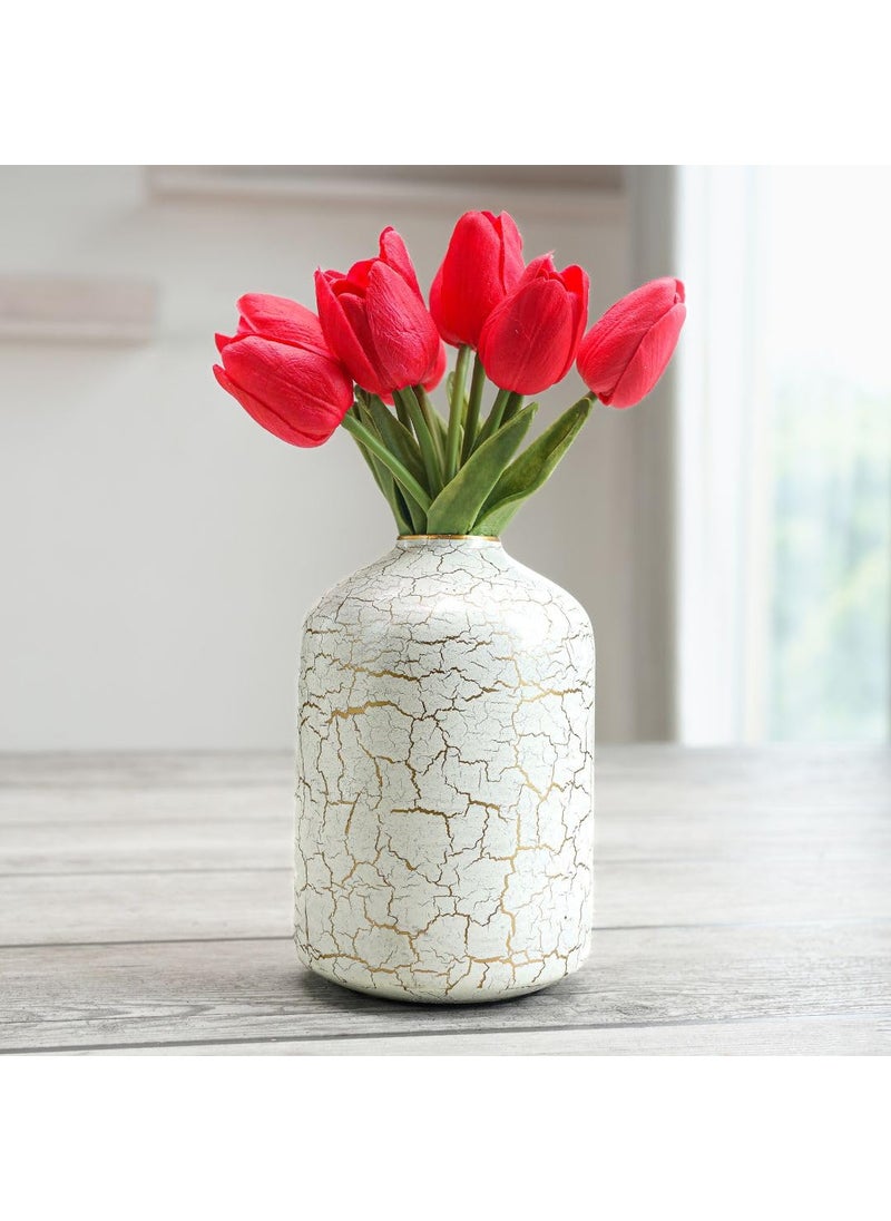 BEHOMA Metal Flower Vase For Home Decor Bedroom Living Room Office Wedding Table Decorative Item For Festivals Birthday OffWhite Crackled 1Pcs105 X 157 Cm Flower Not Included Modern
