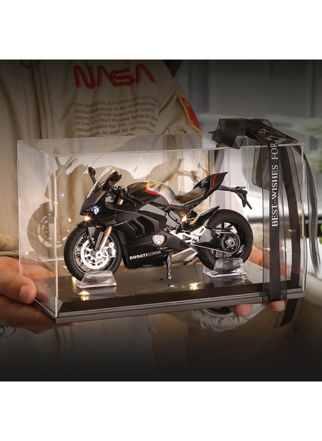 Alloy Simulation Motorcycle Model Toy Kawasaki H2R Ducati Motorcycle Collection Ornaments Birthday Gift For Boys-Color:Ducati V4S-Black
