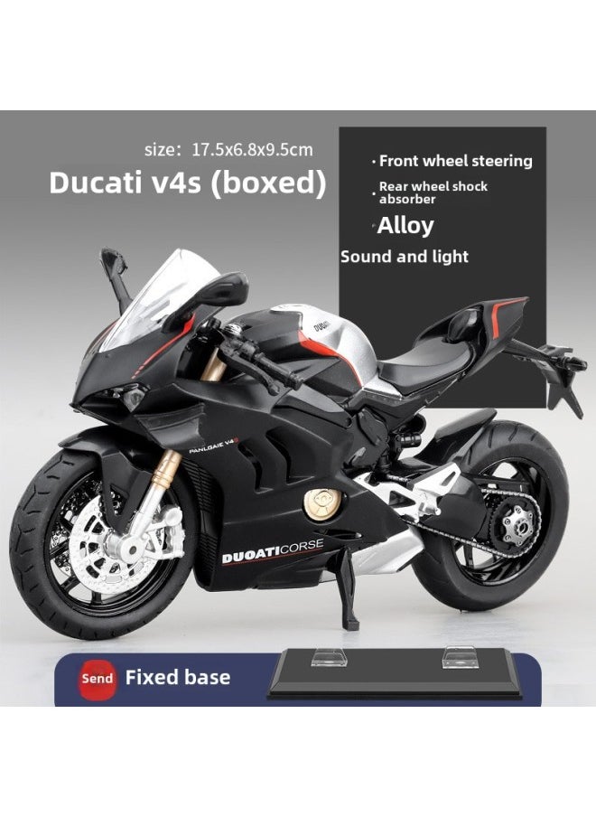 Alloy Simulation Motorcycle Model Toy Kawasaki H2R Ducati Motorcycle Collection Ornaments Birthday Gift For Boys-Color:Ducati V4S-Black