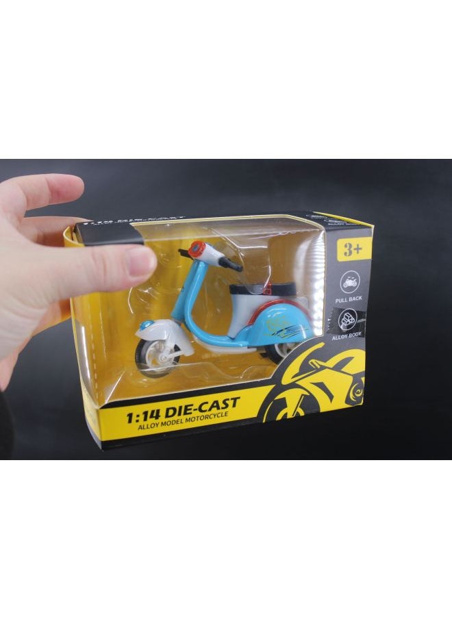 Simulation Alloy Motorcycle Model Locomotive Toy Car Desktop Baking Cake Ornaments Hobby Collection Gift-Color:H7788-5b Blue Single Independent English Window Box 124g