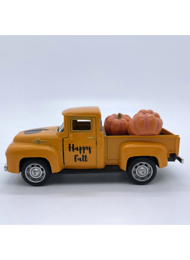 Alloy Pickup Retro Vintage Car Autumn Pumpkin Ornaments 1.32 Alloy Car Model-Color:Car + 3 Pumpkins (white Box)