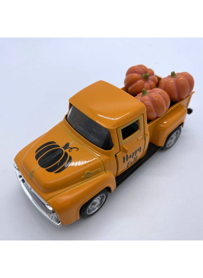 Alloy Pickup Retro Vintage Car Autumn Pumpkin Ornaments 1.32 Alloy Car Model-Color:Car + 3 Pumpkins (white Box)