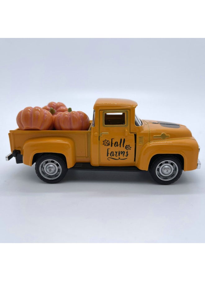 Alloy Pickup Retro Vintage Car Autumn Pumpkin Ornaments 1.32 Alloy Car Model-Color:Car + 3 Pumpkins (white Box)