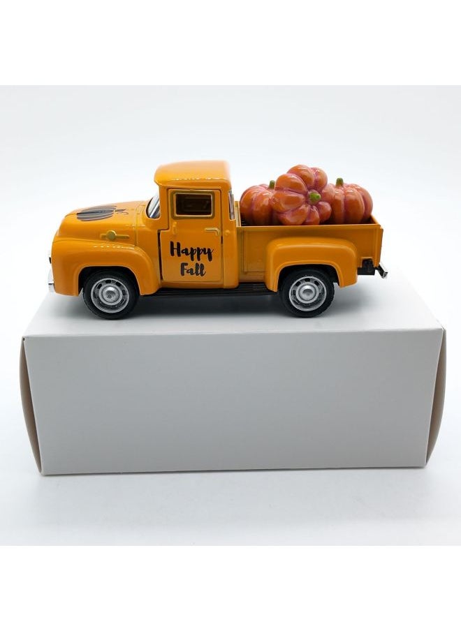 Alloy Pickup Retro Vintage Car Autumn Pumpkin Ornaments 1.32 Alloy Car Model-Color:Car + 3 Pumpkins (white Box)