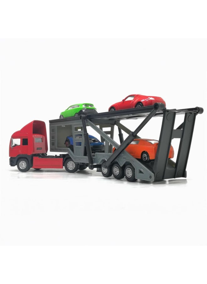 Children's Love Children's Toy Color Changing Car Alloy Sliding Heavy-duty Flat Car Double-deck Transporter Set-Color:Blue