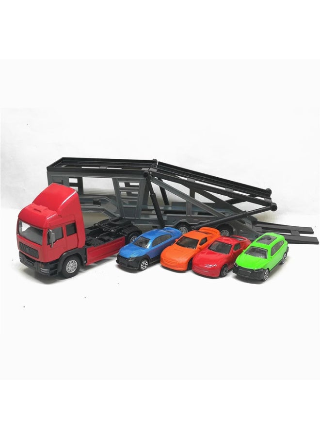 Children's Love Children's Toy Color Changing Car Alloy Sliding Heavy-duty Flat Car Double-deck Transporter Set-Color:Blue