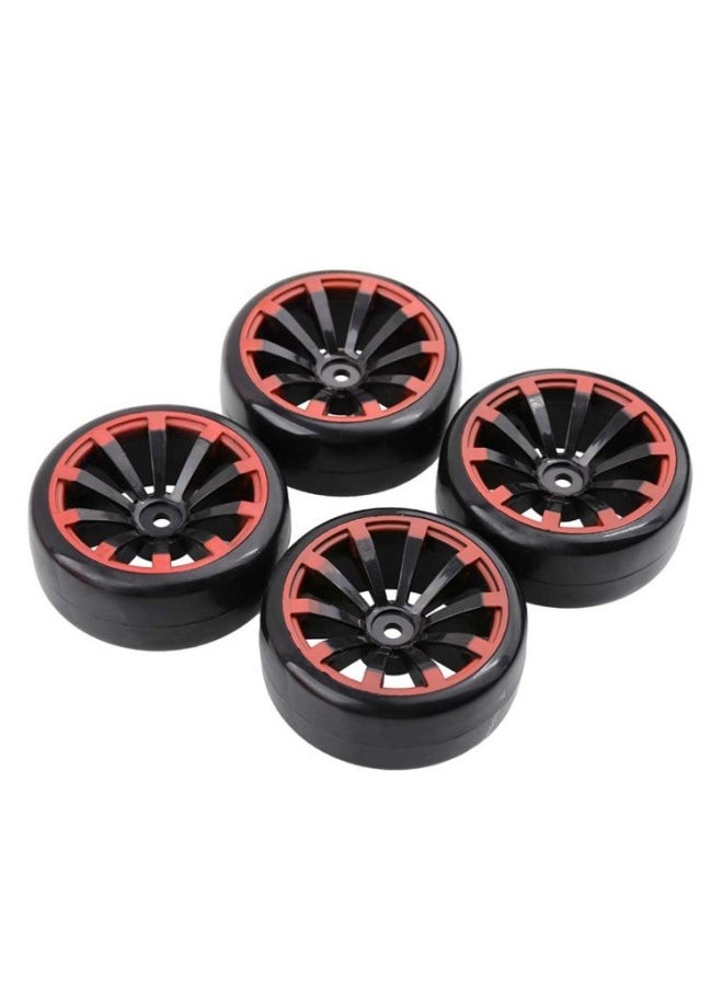 HSP Infinite RC Accessories 1:10 Racing Drift Tire Remote Control Model Drift Car Red Ring Wheel 4 Pack-Color:Ten-claw Red Ring Light Tire Leather