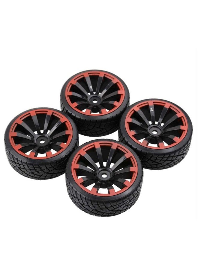 HSP Infinite RC Accessories 1:10 Racing Drift Tire Remote Control Model Drift Car Red Ring Wheel 4 Pack-Color:14 Claw Red Ring Light Tire Leather