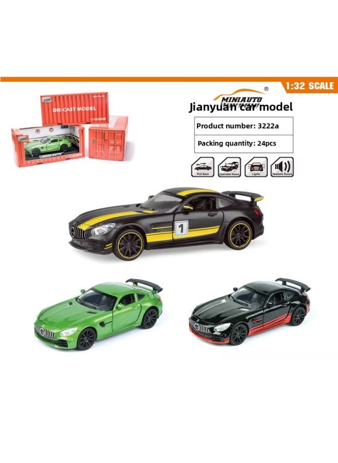 Jianyuan 1:32 Sports Car GT Alloy Car Model Sound And Light Pull Back Children's Toys 3222A-1 Flower-Color:Black Car Yellow Latte Art Box [with Base]