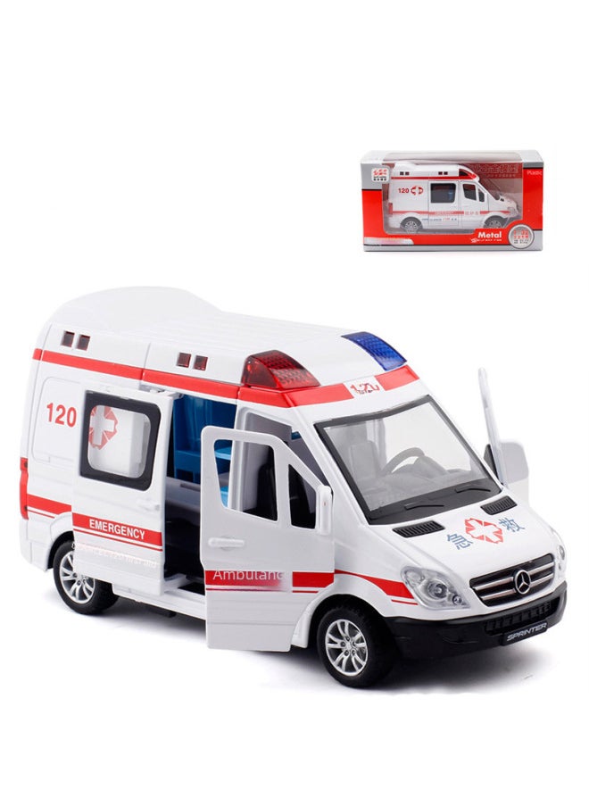 (Boxed) Jiaye 1:32 Ambulance Fire Special Police Van Alloy Car Model Sound And Light Pull Back 32463-Color:White Epidemic Prevention Vehicle Model