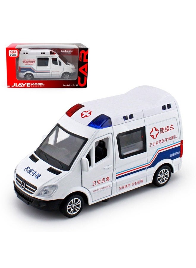 (Boxed) Jiaye 1:32 Ambulance Fire Special Police Van Alloy Car Model Sound And Light Pull Back 32463-Color:White Epidemic Prevention Vehicle Model