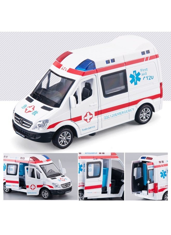 (Boxed) Jiaye 1:32 Ambulance Fire Special Police Van Alloy Car Model Sound And Light Pull Back 32463-Color:White Epidemic Prevention Vehicle Model