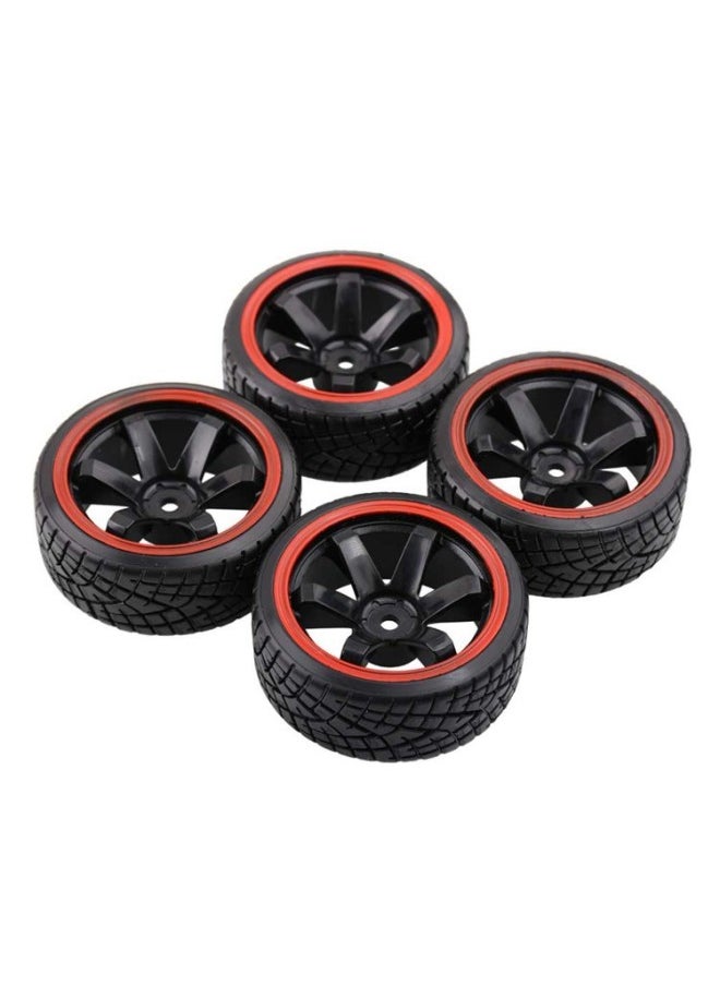 HSP Infinite RC Accessories 1:10 Racing Drift Tire Remote Control Model Drift Car Red Ring Wheel 4 Pack-Color:Six-claw Red Circle Fish-print Crusty Leather