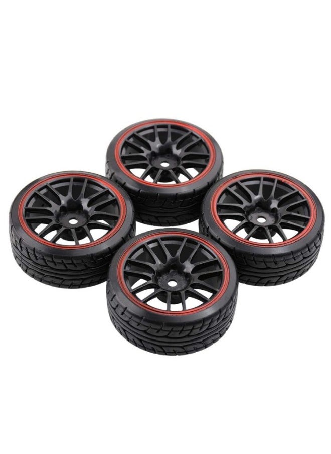 HSP Infinite RC Accessories 1:10 Racing Drift Tire Remote Control Model Drift Car Red Ring Wheel 4 Pack-Color:Six-claw Red Circle Fish-print Crusty Leather