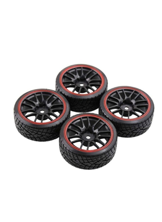 HSP Infinite RC Accessories 1:10 Racing Drift Tire Remote Control Model Drift Car Red Ring Wheel 4 Pack-Color:14 Claw Red Circle Fish Pattern Crusty