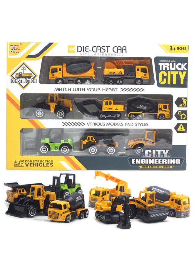 1:64 8 Alloy Engineering Vehicle Model 8-9cm Suit Excavator Crane Toy-Color:Yellow Engineering Vehicle 8-piece Set