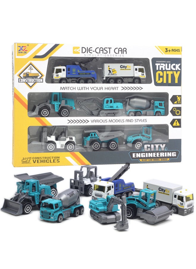 1:64 8 Alloy Engineering Vehicle Model 8-9cm Suit Excavator Crane Toy-Color:Yellow Engineering Vehicle 8-piece Set