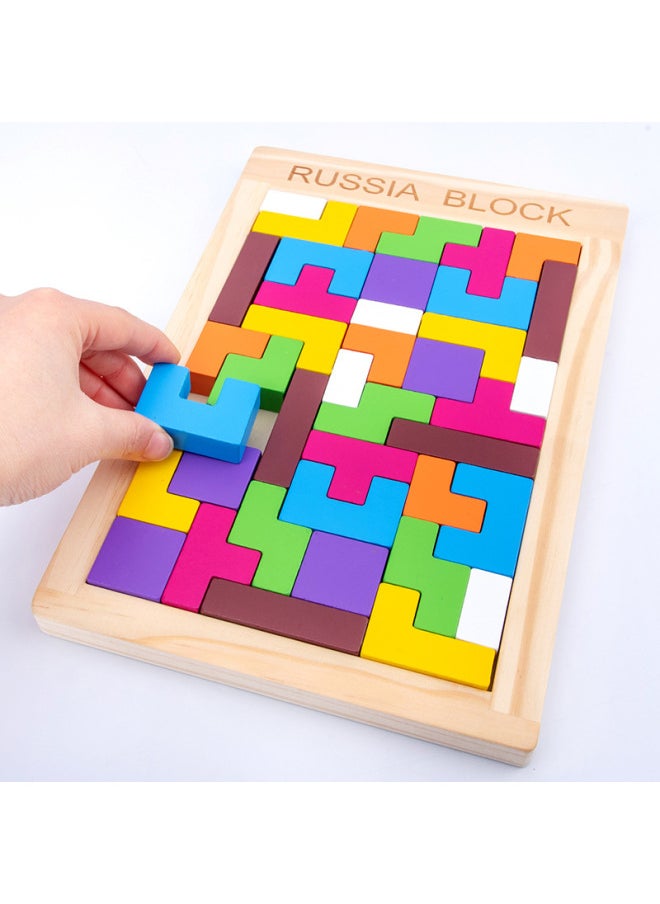 Wooden Colorful Box Tetris Building Blocks Puzzle Children's Educational Toys Geometric Three-dimensional Puzzle Building Blocks Wholesale-Color:Russian Building Blocks