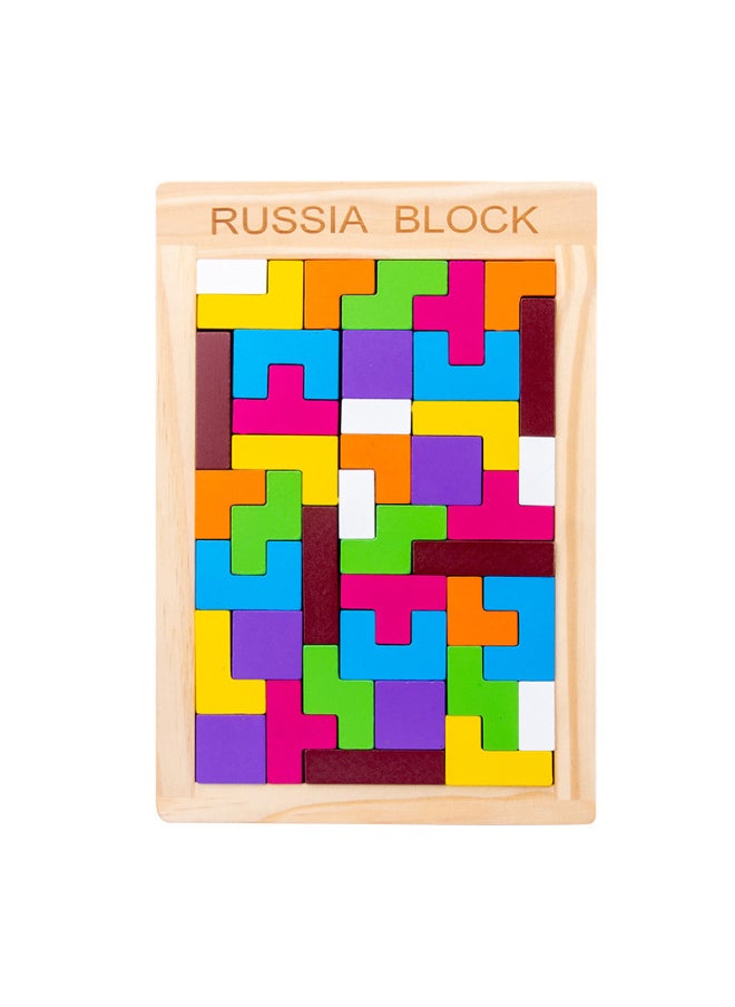 Wooden Colorful Box Tetris Building Blocks Puzzle Children's Educational Toys Geometric Three-dimensional Puzzle Building Blocks Wholesale-Color:Russian Building Blocks