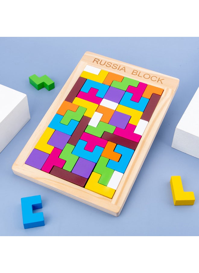 Wooden Colorful Box Tetris Building Blocks Puzzle Children's Educational Toys Geometric Three-dimensional Puzzle Building Blocks Wholesale-Color:Russian Building Blocks