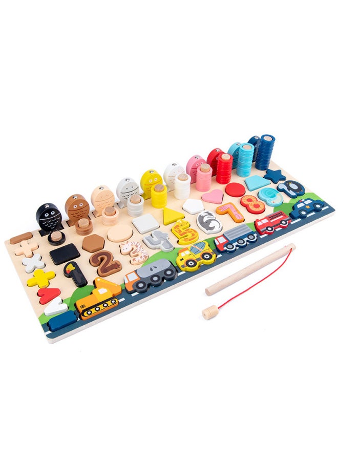 Children's Digital Alphabet Shape Cognitive Pairing Edition Three-dimensional Puzzle Logarithmic Board Educational Early Education Wooden Toys Wholesale-Color:Traffic Logarithm Board C