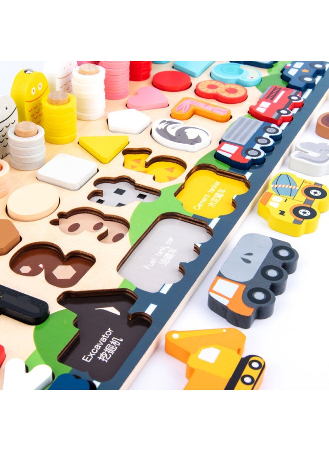 Children's Digital Alphabet Shape Cognitive Pairing Edition Three-dimensional Puzzle Logarithmic Board Educational Early Education Wooden Toys Wholesale-Color:Traffic Logarithm Board C