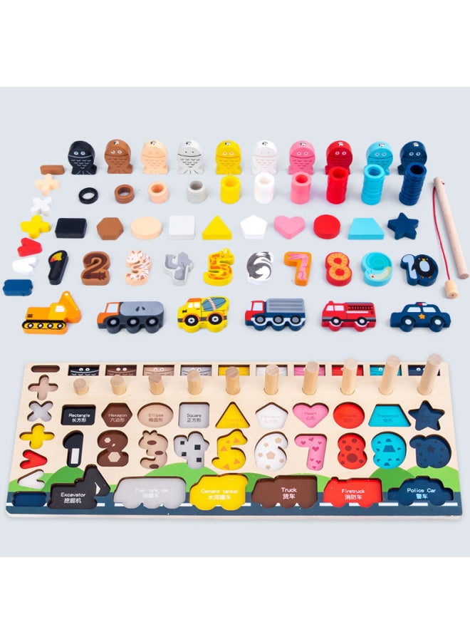 Children's Digital Alphabet Shape Cognitive Pairing Edition Three-dimensional Puzzle Logarithmic Board Educational Early Education Wooden Toys Wholesale-Color:Traffic Logarithm Board C
