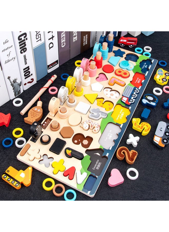 Children's Digital Alphabet Shape Cognitive Pairing Edition Three-dimensional Puzzle Logarithmic Board Educational Early Education Wooden Toys Wholesale-Color:Traffic Logarithm Board C