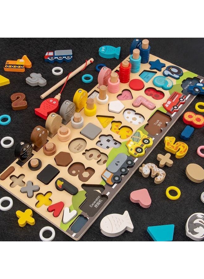 Children's Digital Alphabet Shape Cognitive Pairing Edition Three-dimensional Puzzle Logarithmic Board Educational Early Education Wooden Toys Wholesale-Color:Traffic Logarithm Board C