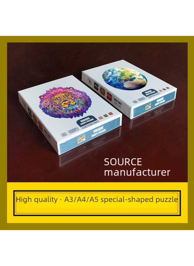 Irregular 3D Animal Wooden Puzzle Toy Lion Fish Wolf-Color:[wooden Box] Blue And Purple Ring A4
