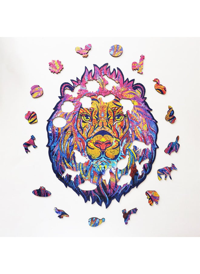 Irregular 3D Animal Wooden Puzzle Toy Lion Fish Wolf-Color:[wooden Box] Blue And Purple Ring A4