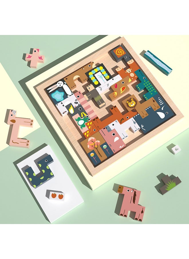 Animal Russian Three-Dimensional Jigsaw Puzzle Children's Baby Early Education Intelligence Boys And Girls Wooden Toys-Color:Big Animal Tetris