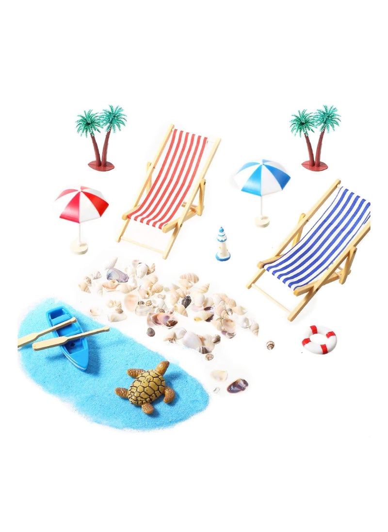 15 Pcs Micro Landscape Miniature Decorations Beach Decoration Ornaments Small Chair Model Parasol Palm Tree Decorative Accessories for DIY Zen Garden