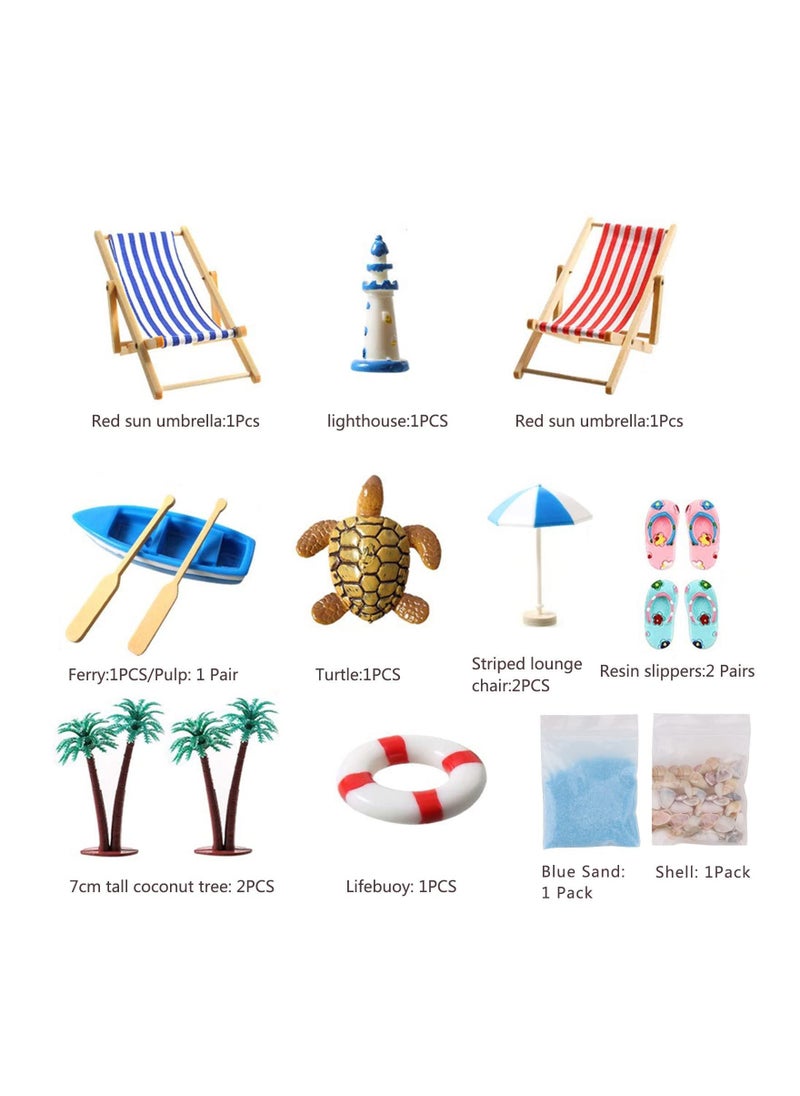 15 Pcs Micro Landscape Miniature Decorations Beach Decoration Ornaments Small Chair Model Parasol Palm Tree Decorative Accessories for DIY Zen Garden