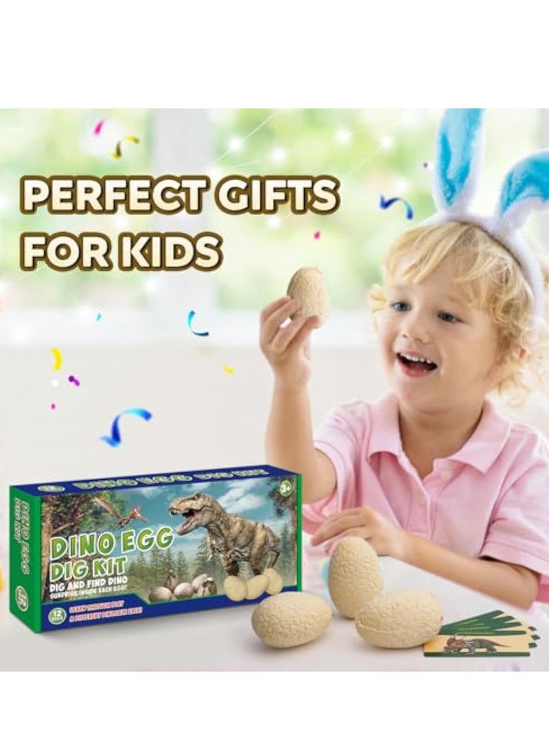 Dinosaur Eggs Dig Kit, Science STEM Toys, 12 Dino Excavation Egg Toys with Playmat, for Kids 5-7, Educational Boy Toy Party Gifts for Boys & Girls Ages