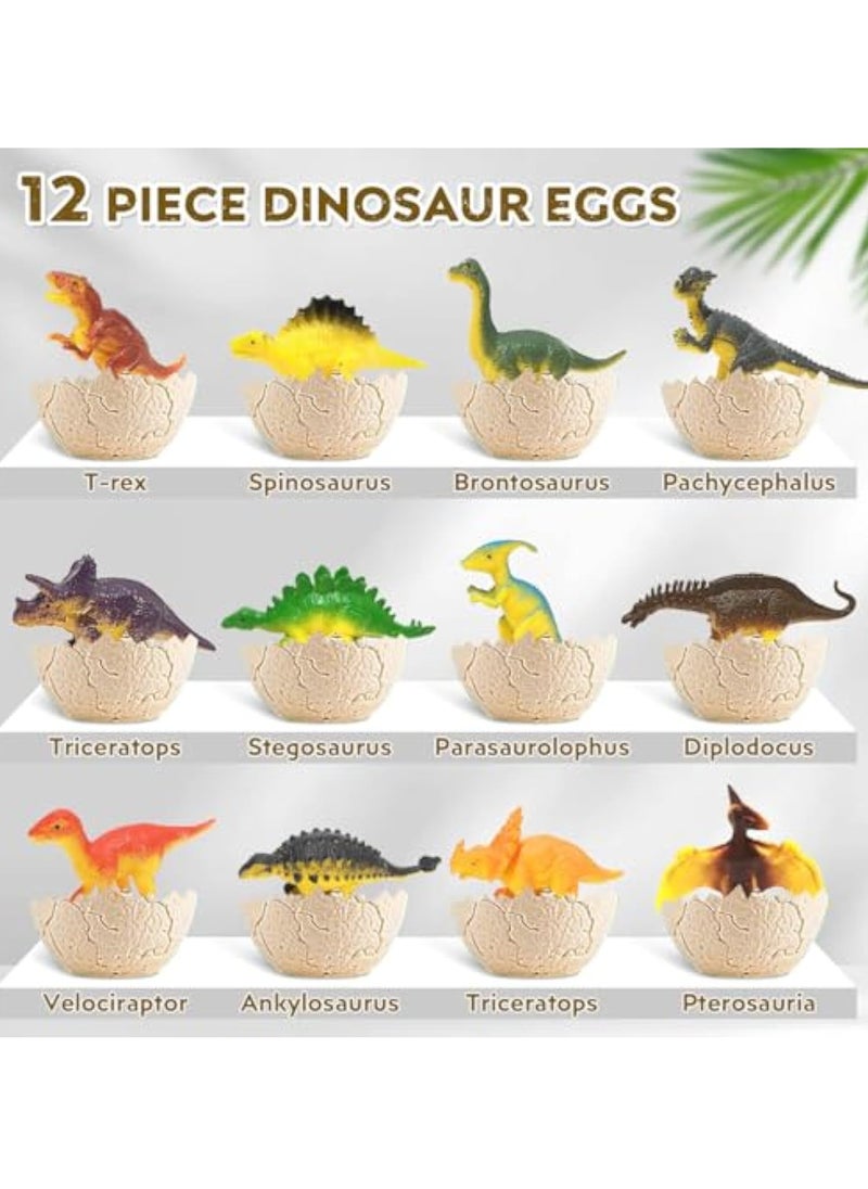 Dinosaur Eggs Dig Kit, Science STEM Toys, 12 Dino Excavation Egg Toys with Playmat, for Kids 5-7, Educational Boy Toy Party Gifts for Boys & Girls Ages