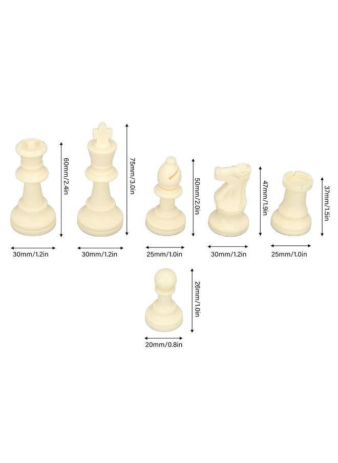 Chess Piece Set PP Plastic 32 Chessmen with Storage Bag for International Game Black and White
