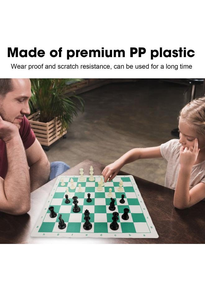Chess Piece Set PP Plastic 32 Chessmen with Storage Bag for International Game Black and White