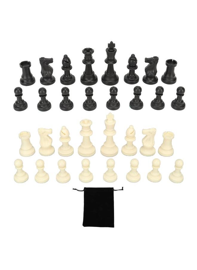 Chess Piece Set PP Plastic 32 Chessmen with Storage Bag for International Game Black and White