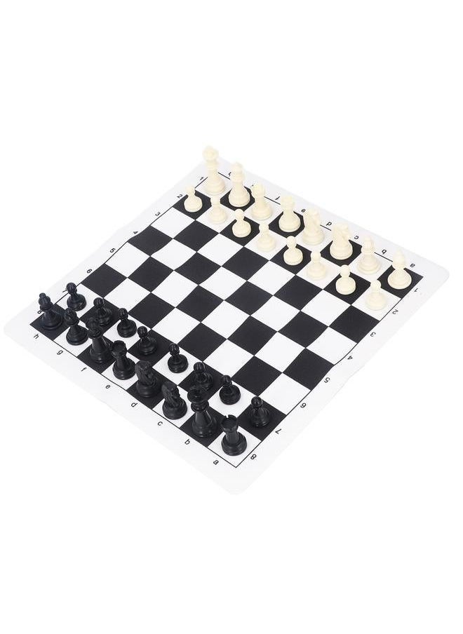 International Chess Set Black White Plastic Pieces PU Leather Chessboard for Table Games