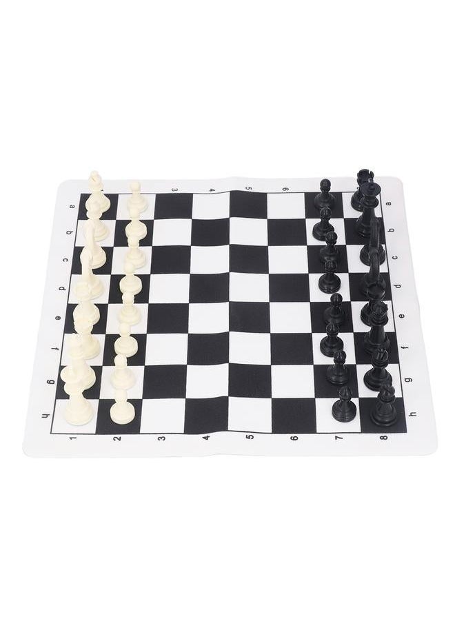 International Chess Set Black White Plastic Pieces PU Leather Chessboard for Table Games