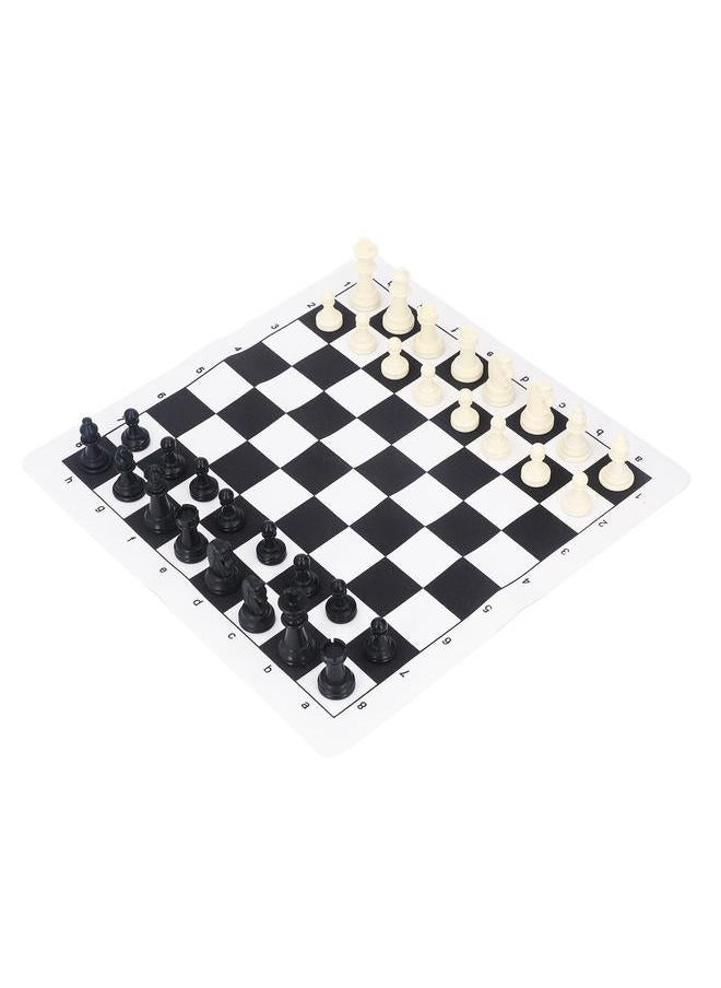 International Chess Set Black White Plastic Pieces PU Leather Chessboard for Table Games