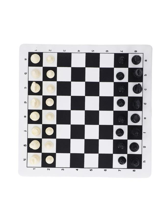 International Chess Set Black White Plastic Pieces PU Leather Chessboard for Table Games