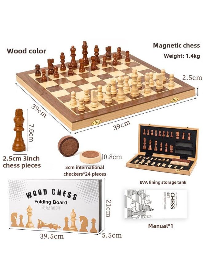 Large Solid Wood Double Queen Magnetic Chess Checkers Set Foldable Chessboard Educational Toys For Adults And Children