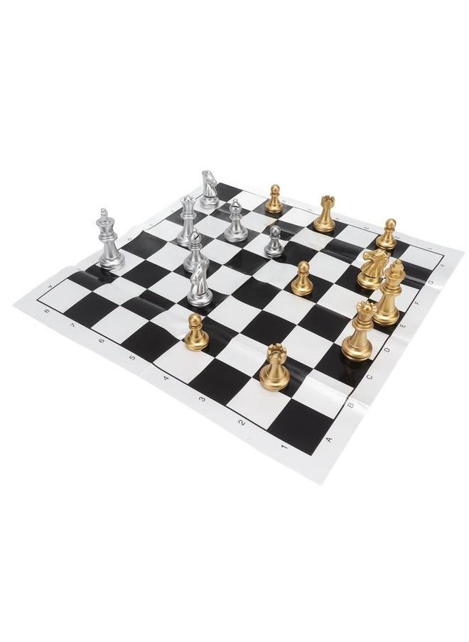 International Chess Set Wearproof Pieces Board with Storage Iron Box for Family Party Travel Gold